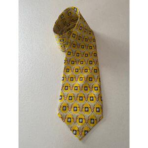 Men's SIDAE Yellow Brown Patterned 100% Silk Tie One Size